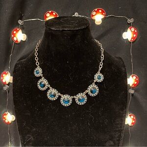 Gold tone & Deep Aqua Statement Necklace